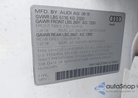 2019 Audi Q3 2.0T Premium z USA, uszkodzony, nr VIN WA1AECF30K1078844